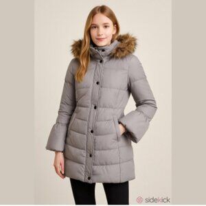 SOIA & KYO | Down jacket puffer hooded faux fur gray sz XXS